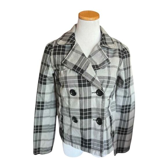 Womens H&M Divided Plaid Lightweight Peacoat Jacket Pea Coat - Sz 38 ( Sz S ) - Picture 1 of 1